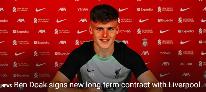 官方：利物浦与17岁攻击手本-多克续下长约
