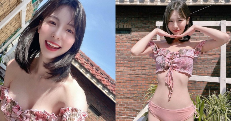 臉蛋清純作風大膽的「雪乳正妹」，平口小可愛露「白皙香肩」和超迷人溝溝！