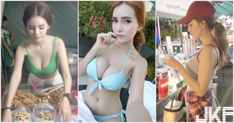這胸部太辣！小吃攤「巨乳奶妹」視角好邪惡！超可愛「白嫩圓乳」引人遐想&#8230;
