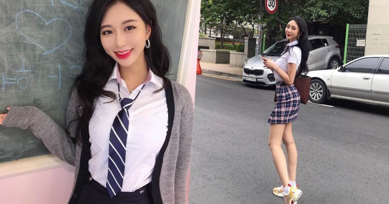 【万博娱乐】高顏值制服辣妹「有兇猛乳量」,九頭身好比例狂讓人回頭!