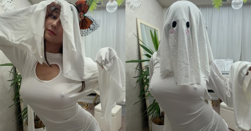 怎連萬聖節也在激凸！H奶網紅「macca」扮可愛鬼，有頭罩但沒奶罩！