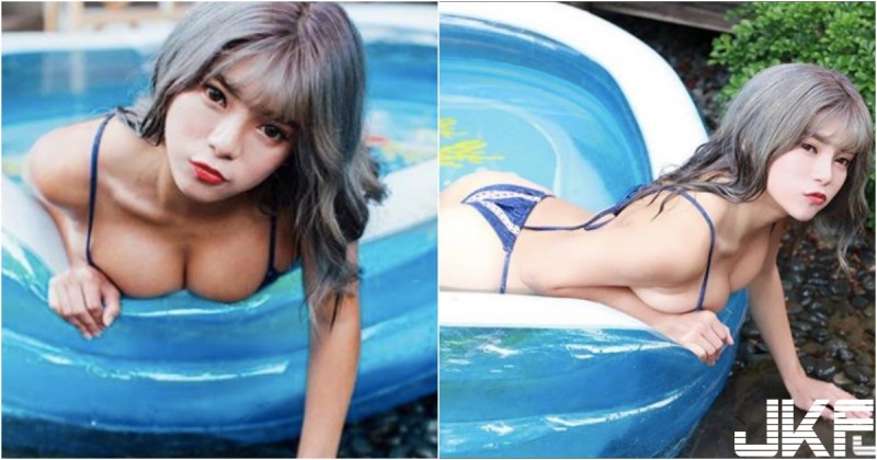 【万博娱乐】「巨乳小隻馬」玩水啦！自製泳池裝不下「飽滿大奶」，都快從旁邊溢出來了！