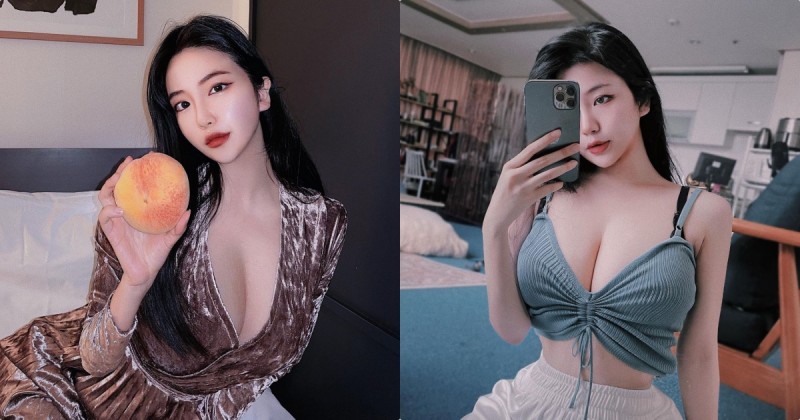 【万博娱乐】手拿蜜桃的「豐滿美乳正妹」，「大顆車頭燈」有夠誘惑！