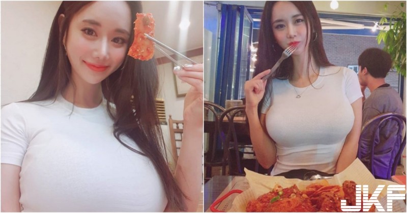 【万博娱乐】大口吃肉！「雪白豪乳正妹」用餐畫面太兇猛！「胸前海量肉肉」比正餐還要美味啊！