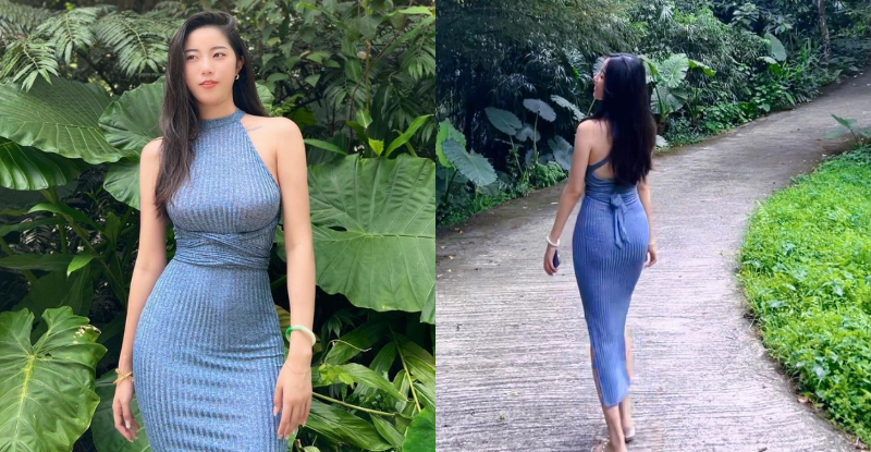 【万博娱乐】萬綠叢中現「氣質正妹」，貼身洋裝美顯「性感S曲線」超誘人