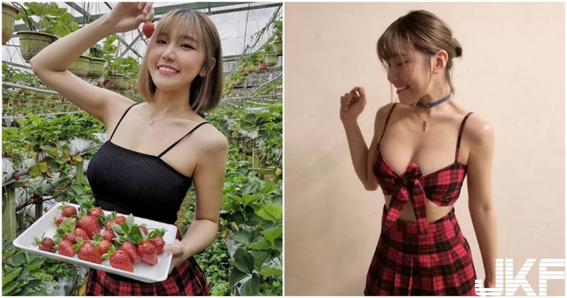 【万博娱乐】正妹採草莓「車頭燈好大顆」，低胸裝「W型美乳」辣到翻！