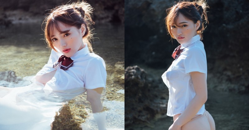 【万博娱乐】奶妹の初體驗！墾丁海岸「制服正妹」大尺度戲水，渾身濕透「圓乳蜜桃」超狂露出！