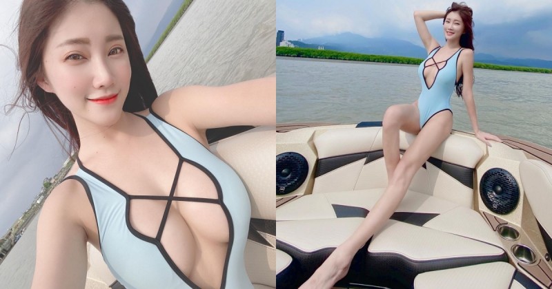 【万博娱乐】「爆乳泳裝正妹」關渡滑水超搶眼！中路挖空秀「雪白豪乳」辣翻～