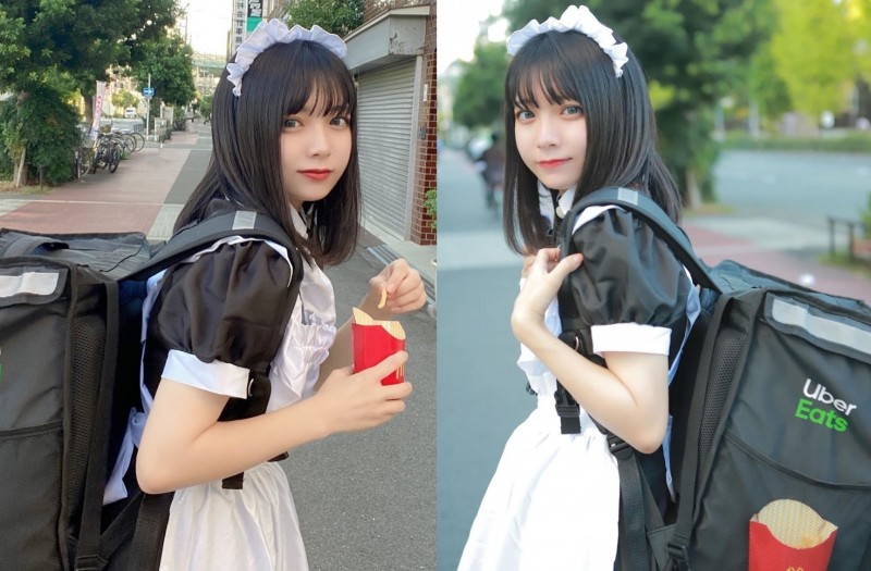 【万博娱乐】UberEats正妹「萌穿女僕裝」甜美送餐　讓人忍不住想怒點一波了