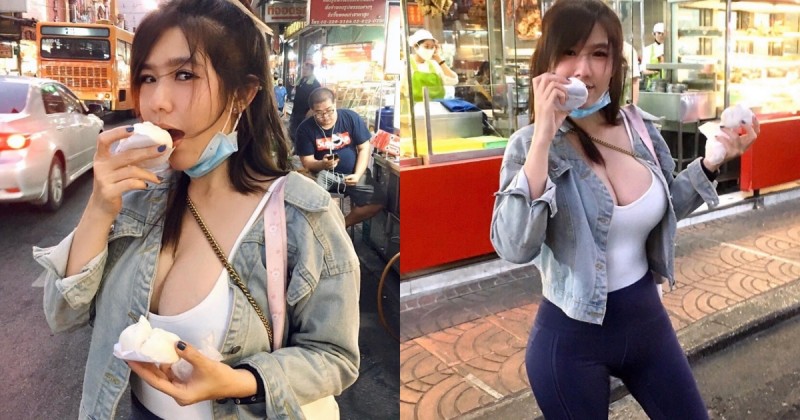 【万博娱乐】「爆乳正妹」夜市大口吃包子，胸前「超渾圓大肉包」才是真正美味，走過路過不想錯過！