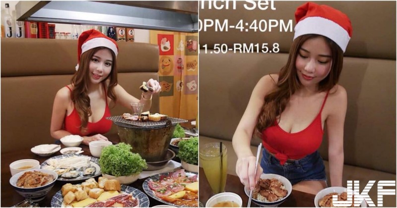 【万博娱乐】聖誕預熱～「長髮正妹」低胸背心大啖烤肉，坐在對面好難專心吃飯啊