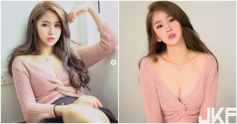 【万博娱乐】小臉美女散發「性感女人味」，粉紅毛衣下有「超深V美乳」！