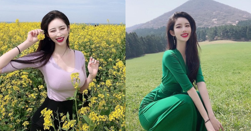 【万博娱乐】豐唇正妹姐姐「賞花時性感燦笑」，優質強大曲線「畫面好兇狠」！