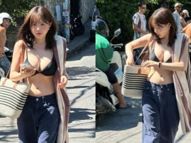 【万博娱乐】出國就要大解放!甜美萌妹一到國外就只穿內衣爆乳趴趴走