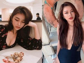 【万博娱乐】正妹Coco低頭用餐「深溝現形」,誘人事業線讓客人都心動了!