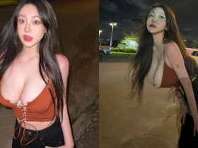 【万博娱乐】21歲「白皙巨乳嫩妹」關島度假穿好辣!路邊「彎腰倒奶」小背心包不住啦!