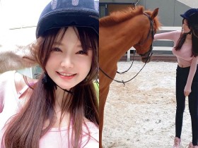 【万博娱乐】甜美正妹「緊身爆乳」騎馬去!超逆天的「童顏巨乳」連小動物都忍不住親上去!